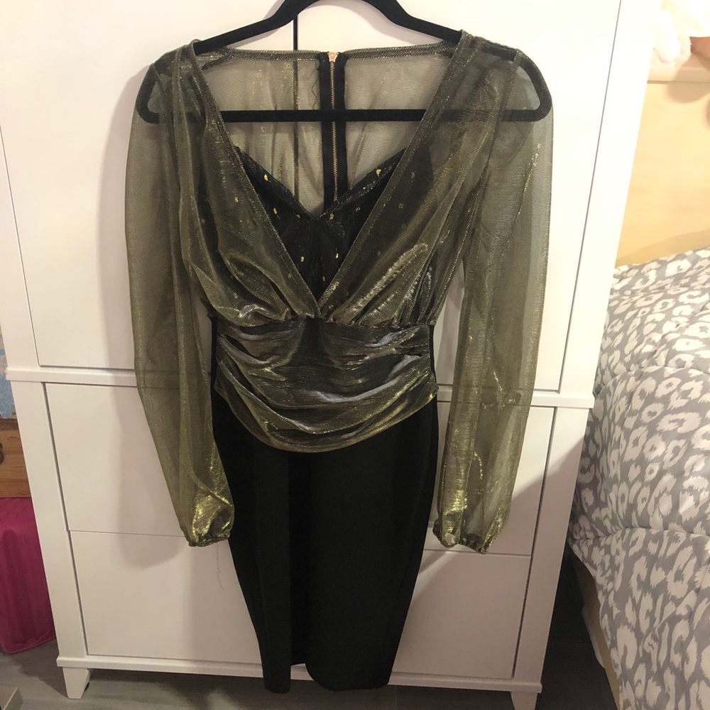 Black/gold midi dress